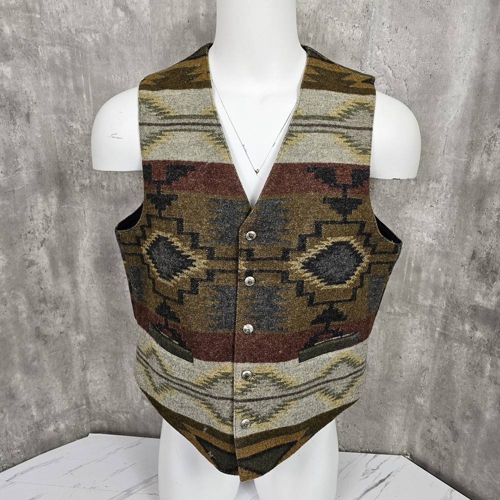 Pendleton Aztec Wool Vest in Olive, Rust, Gray